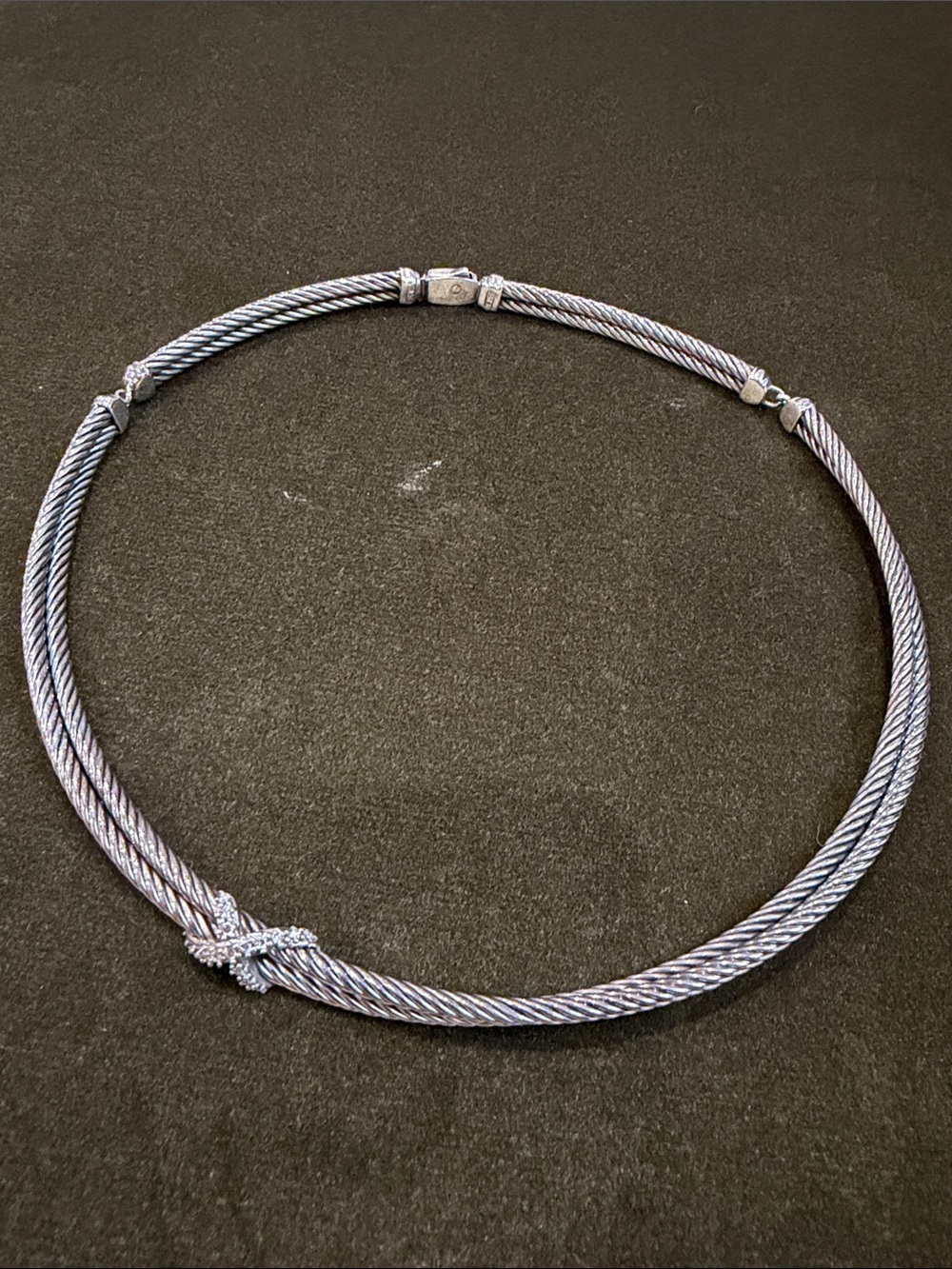 David yurman Sterling Silver Twisted Rope Choker Necklace with diamonds -